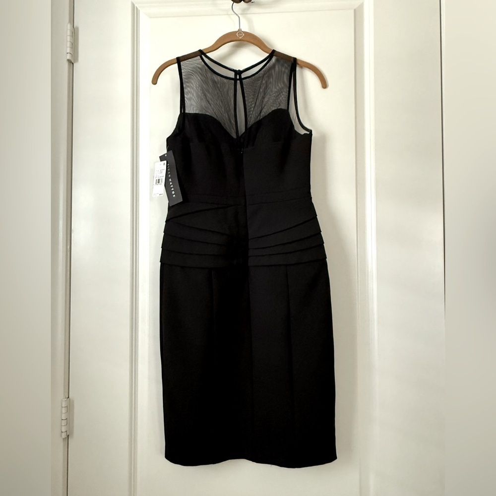 NWT AIDAN MATTOX Mesh Insert Cocktail Dress Black 0